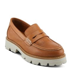 Step into luxurious comfort and classic style with our lugged loafer featuring exceptionally soft leathers, a plush footbed, a timeless penny keeper detail, and unique leather roping around the midsole for a versatile and distinctive look. Size: EU 41.  Color: Yellow.  Gender: female.  Age Group: adult. Mens Dress Loafers, Studded Clogs, Walking Dress, Slip On Wedge Sandals, Womens Espadrilles Wedges, Rhinestone Pumps, Womens Low Heels, Dressy Shoes, Suede Ballet Flats