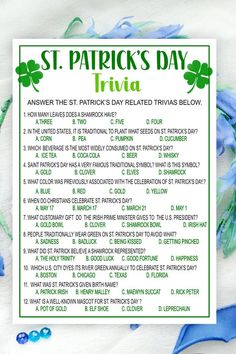 a st patrick's day trivia with blue flowers