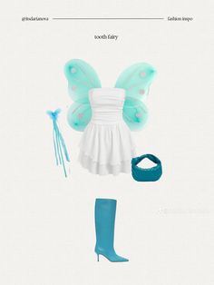 a white dress and blue boots are featured in this poster for the tooth fairy costume contest