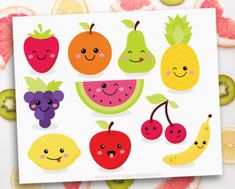 a card with fruit faces on it