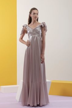 Bow shoulders pleated chiffon dress - HerTrove Pleated Chiffon Dress, Pink Chiffon Dress, Pleated Chiffon, فستان سهرة, A Line Gown, Dress Sleeveless, One Piece Swimwear, Lebanon, Chiffon Dress