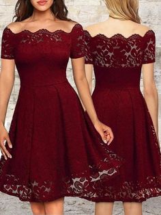 Bridelily A-Line Bateau Short Sleeves Short With Ruffles Lace Dresses - Prom Dresses Hair Shopping, Bridesmaid Dresses Short, Jumpsuit Styles, Short Mini Dresses, Short Sleeve Prom Dresses, Short Sleeve Lace Dress, Skirt Heels, Outfit Pink, Lace Dress Vintage