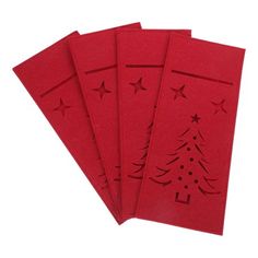 four red christmas cards with trees on them