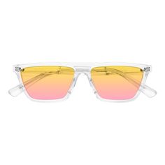 Unisex clear geometric full-rim sunglasses frames are available in variety of colors to match any outfit. These affordable qualified geek-chic hipster gradient sunglasses include free single-vision prescription yellow / pink gradient lenses with AR and 100% UV protection, a case and a cleaning cloth. Bifocal and progressive lenses are supported. These trapezoidal frames create a sleek, architectural look that shows you have taste - and a bit of an edge. Wear them wherever you want to show your c Modern Shield Sunglasses With Square Frame, Modern Square Frame Shield Sunglasses, Clear Shield Sunglasses With Mirrored Lenses, Clear Polycarbonate Shield Sunglasses With Mirrored Lenses, Clear Shield Sunglasses With Gradient Lenses, Clear Shield Sunglasses With Gradient Glass Lenses, Modern Clear Shield Sunglasses With Polarized Lenses, Modern Clear Sunglasses With Mirrored Lenses, Modern Clear Shield Sunglasses With Mirrored Lenses