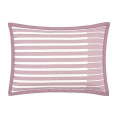 a pink and white striped pillow on a white background