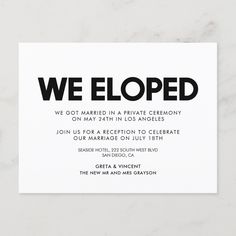 we eloped save the date card in black and white