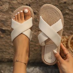 Lasaky - Outdoor Hemp Rope Bottom Large Flower Fashion Casual Slides Casual Slides, Casual Athletic Shoes, Comfy Sandals, Hemp Rope, Casual Athletic, Womens Sandals Flat, Leather Slides, Comfortable Sandals, Belleza Natural