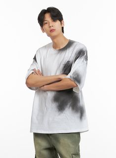 Product Detail Style : Street Occasion : Back to school Type : Men, TShirts Print : Graphic Material : Cotton Sleeve : Short sleeve Neck : Round neck Fit : Oversize fit Cotton100 Color : White, Dark gray Made in Korea Model Size Model is wearing size M/L and the color White. Height : 6'0" | 184cm / Top : L / Bottom : XL (32 inch) .prddescription table, .prddescription td, .prddescription th { border : 1px solid black; border-collapse : collapse; padding: 10px; } Size(Inch) Size Shoulder Bust Sle Gray Breathable T-shirt For Streetwear, Washed Tie-dye Cotton T-shirt, Streetwear Washed Tie-dye T-shirt, Grunge Soft-washed Tie Dye T-shirt, Unisex Tie-dye Short Sleeve T-shirt, Festival Trends, Graphic Material, Boatneck Sweater, Beige Top