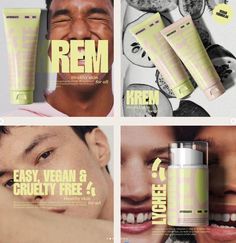 an ad for krem cosmetics with three different ads