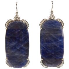 Sensational pair of Slice faceted D-end rectangular Blue Sapphire Dangle Earrings enhanced by round cut Diamonds; a total of 48 diamonds with a total weight of approx. .50 carat plus 6 diamonds with a total weight of approx. .30 carat; hand crafted in 14k white gold; approx. 2.25” long. For the fashionably fearless, providing a rare blend of elegance and edge! Drop Gold Earrings, Blue Diamond Earrings, Yellow Gold Diamond Earrings, Blue Drop Earrings, Blue Dangle Earrings, Gold Statement Earrings, Gold Diamond Earrings, Sapphire Earrings, Diamond Drops