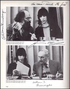 two black and white photos of people sitting at a table with papers in front of them