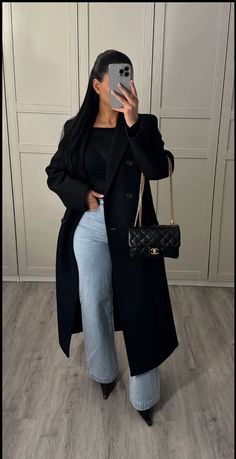 Classy Simple Fall Outfits, Black Long Coat Outfit Women Classy, Fall Night Out Outfit Aesthetic, Night Out Casual Outfit Winter, Nyc Formal Outfits, Going Out City Outfits, Professional Outfits Women 2024, Elegant Winter Outfits For Women, Red Satin Blouse Outfit