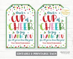 two printable cup of cheer gift tags