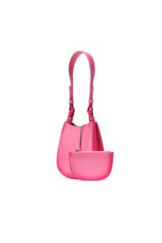 Matte blush calfskin small saddle bag Hot pink oil-edge, threading, and lining details Fold-over flap with magnetic closure Embossed logo Two leather straps of different lengths: a short one for side-shoulder baguette carry, and a long one for crossbody carry One bonus inner pouch, detachable with a chain -------------- Bag size: approximately 7.5” W x 7” H x 3” D (19 cm x 17.5 cm x 7.5 cm) One shorter adjustable leather strap with a drop of approximately 8.5" to 9.5" (22 cm to 24 cm) One longer Pink Leather Bucket Bag With Removable Pouch, Chic Pink Saddle Bag For Everyday Use, Pink Saddle Bag With Detachable Strap, Pink Saddle Bag With Detachable Strap Satchel, Pink Satchel Saddle Bag With Detachable Strap, Pink Crossbody Saddle Bag With Detachable Strap, Pink Everyday Use Saddle Shoulder Bag, Pink Saddle Bag For Everyday Use, Pink Shoulder Saddle Bag For Everyday Use