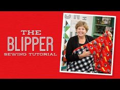 the blipper sewing pattern is shown with an image of a woman holding a quilt