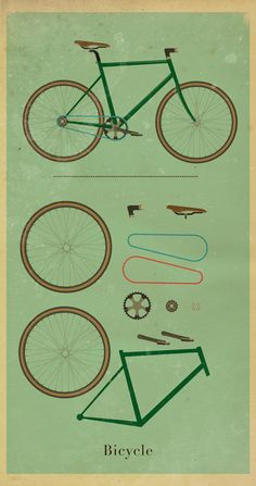 an old bicycle is shown with different parts on the front and rear wheel rims