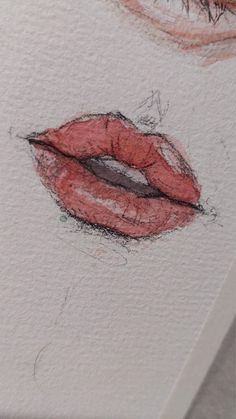 a close up of a drawing of a red lip