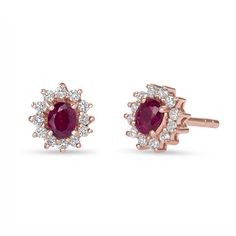 Elegant and timeless, the Mia earrings glisten like a newly discovered treasure with their deep gemstones framed by glorious diamonds. Scroll down to our Gem Guide to learn more about Ruby. Measurement: 7.2 x 5.7 x 4 mm Weight: 2.26 grams 18k gold Please allow 4-6 weeks for production. Ruby Brilliant Cut Fine Jewelry Earrings, Fine Jewelry Ruby Earrings With Brilliant Cut, Ruby Earrings With Brilliant Cut In Fine Jewelry Style, Ruby Earrings Brilliant Cut Fine Jewelry, Luxury Ruby Earrings With Halo Design, Luxury Diamond Earrings With Prong Setting, Dazzling Diamond Gemstone Earrings For Formal Events, Dazzling Diamond Gemstone Earrings For Formal Occasions, Luxury Gemstone Cluster Earrings For Anniversary