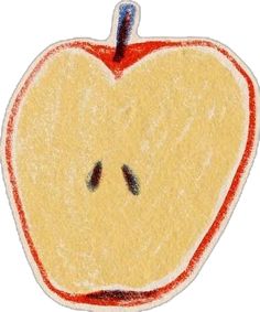 an apple shaped ornament with eyes drawn on it's side and the inside of its core