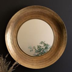 This round mirror with a copper frame, made in India, suits modern and traditional decor styles. It stands out against dark colors or adds depth to neutral walls. Enjoy it in a powder room or above a vanity for extra luxury.  29.5D x 36H Pick Up Only. Because of the size of the mirror, this item is pick up only. Large Circle Mirror Antique, Round Antique Brass Mirror, Bronze Round Mirror, Round Mirror Gold Frame Hanging Rustic, Round Brass Mirror, 34” Round Mirror Wood, Antique Mirrors, Copper Frame, Modern And Traditional Decor