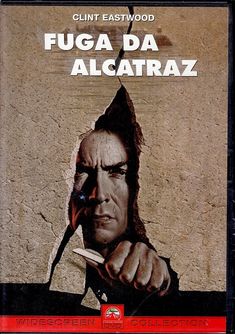 a movie poster for the film fuga de alcatraz with a man holding a knife