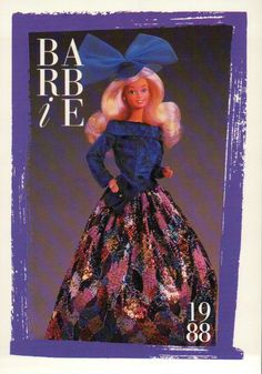 a barbie doll wearing a blue dress and purple bow on her head is featured in an ad for barbie magazine