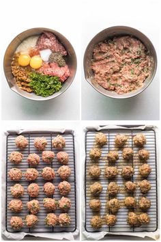 step by step instructions to make meatballs on a wire rack and in a pan