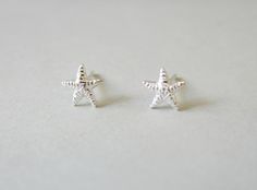 Sterling Silver Starfish Earrings In Silver, Silver Sterling Silver Starfish Earrings, Earring Minimalist, Small Stud Earrings, Cute Stud Earrings, Nickel Free Jewelry, Star Fish, Sea Star, Small Earrings Studs