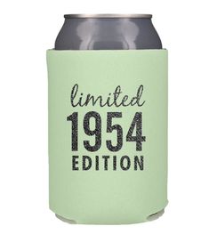 a green can cooler with the words limited 1950 written in black on it and an image of