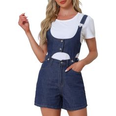 This romper is made up of several design points: square neck, sleeveless, elastic back, slash pocket, detachable 2 piece set. A nice Denim Romper for Women's, the casual style is suitable for all occasions. This Sleeveless Detachable 2 Piece Set Short Jeans Jumpsuits is a nice choice for daily outfit. Cute denim romper features a sleeveless design, perfect for warmer weather and casual outings. Stay cool and comfortable while looking effortlessly stylish. Trendy Summer Shortalls With Bib Front, Trendy Summer Bib Front Shortalls, Summer Denim Overalls With Adjustable Straps, Summer Shortalls With Suspenders And Bib Front, Trendy Shortalls With Suspenders, Trendy Fitted Shortalls, Trendy Shortalls With Suspenders For Spring, Trendy Summer Denim Jumpsuit With Suspenders, Trendy Denim Jumpsuits And Rompers With Adjustable Straps