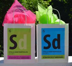 two shopping bags with the letters sd and stella dimtropoulous on them