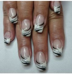 French design Black White Nails, Pretty Nail Art Designs, White Nail Designs, French Nail, Pretty Nail Art