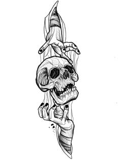 a drawing of a skeleton holding a knife in its hand and pointing it at the viewer