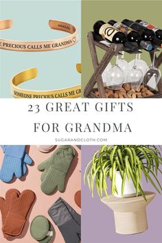 three great gifts for grandma with text overlaying the top and bottom right corner