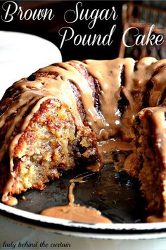 a brown sugar pound cake on a plate