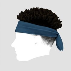 the headband is made out of black hair and blue bandannas on it