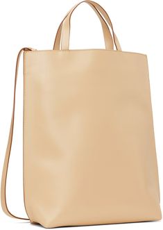 Beige Medium Tote by GANNI on Sale Neutral Leather Shoulder Bag With Top Handle, Neutral Leather Top Handle Shoulder Bag, Neutral Leather Bag With Adjustable Strap, Leather Shoulder Bag With Handles In Neutral Color, Neutral Leather Shoulder Bag With Handles, Neutral Leather Shoulder Bag With Double Handle, Neutral Leather Satchel With Double Handle, Neutral Leather Double Handle Shoulder Bag, Neutral Leather Double Handle Satchel