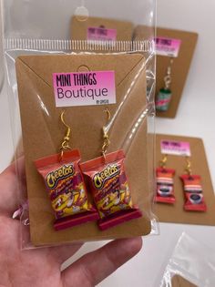 Mini Brands Earrings, Mini Things That Work, Silly Earrings, Mini Snacks, Candy Earrings, Earrings Food, Funny Jewelry