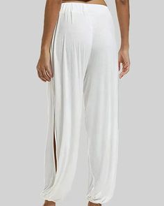 Lasaky - Harem pants with cuffs and side slits Spring Split Bottoms With Pockets, Casual Solid Bottoms With Side Slits, Casual Stretch Pants With Side Slits, Casual White Split Bottoms, Spring Bottoms With Pockets And Split Shape, Casual Pants With Side Slits And Stretch, Non-stretch Split Hem Bottoms For Spring, Stretch Solid Pants With Side Slits, Stretch Pants With Side Slits In Solid Color