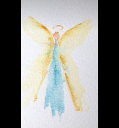 a watercolor painting of a yellow and blue butterfly