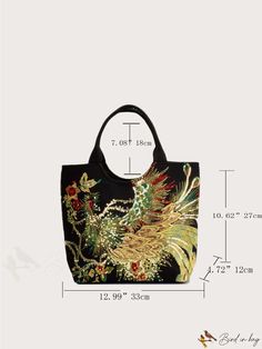 BirdinBag - Embroidered Womens Satchel: Retro Style Handbag with Removable Strap, Perfect Mothers Day Gift Embroidered Cotton Tote Canvas Bag For Daily Use, Black Embroidered Shopping Bag, Embroidered Cotton Tote For Daily Use, Embroidered Black Shoulder Bag As Gift, Embroidered Rectangular Canvas Bag, Rectangular Embroidered Canvas Bag, Embroidered Canvas Shopping Bag, Embroidered Black Summer Bags, Multicolor Embroidered Canvas Bag For Daily Use