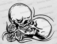 a skull and roses tattoo design