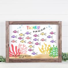 a sign that says thank from all of us at sea with fish and corals