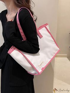 BirdinBag - 2023 Casual Large Capacity Womens Canvas Tote, Shoulder, Handbag - New Arrival Large Capacity Canvas Bag For School, Large Capacity Canvas Bag For School In Spring, Spring Large Capacity Canvas School Bag, Large Capacity Spring Canvas School Bag, Pink Square Canvas Bag, Casual Pink Canvas Bag With Large Capacity, White Square Canvas Bag For Spring, Spring Square Canvas Bag For Daily Use, Large Capacity Square Canvas Bag For Spring