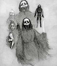 a black and white drawing of some creepy people