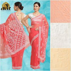 "Find more items of ADA:- https://www.etsy.com/in-en/shop/AdachikanStudio SKU: A204484 Fabric: Faux Georgette Length of the Saree: 5.50 meter Blouse Fabric: 1 meter Color: Carrot Pink Embroidery: Bakhiya , Keelkangan and Jaali Thread: White Cotton Touch and Feel: Soft and Comfortable Silhouette: Feel elegant with Ada Chikankari saree. The alluring Peach Faux Georgette saree weaved with white cotton thread. The fabric is lightweight and soft, best for any season use. Disclaimer: Blouse Shown for Festive Traditional Drape Pre-draped Saree With Chikankari Embroidery, Festive Pre-draped Saree With Chikankari Embroidery, Festive Diwali Saree With Chikankari Embroidery, Diwali Festive Blouse Piece With Chikankari Embroidery, Bollywood Chikankari Embroidery Saree For Festive Season, Bollywood Style Saree With Chikankari Embroidery For Festive Season, Festive Diwali Chikankari Embroidery Blouse Piece, Orange Chikankari Embroidery Wedding Saree, Chikankari Embroidered Blouse Piece For Diwali