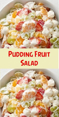 two pictures showing different types of fruit salad