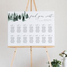 "This rustic wedding Seating Chart sign is an editable template in a hunter green color scheme. The combination of snowy forest and gentle touch of watercolors complete with an elegant handwritten font will perfectly match your mountain resort or lodge wedding venue. Carefully prepared and organized, this set will bring a modern flair and add an authentic charm to your event. ----------------------------------------------------------- This Wedding Seating Chart Sign is a printable template. You Hunter Green Color Scheme, Winter Wedding Seating Chart, Landscape Seating, Rustic Wedding Seating Chart, Seating Chart Ideas, Rustic Wedding Seating, Seating Chart Sign, Hunter Green Color, Elegant Winter Wedding