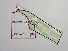 a drawing of the corner of a building with an area marked in pink and green