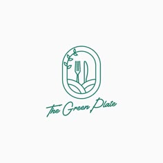 the green plate logo with fork and knife on it's left side, surrounded by leaves